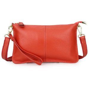 Watermelon Red Leather Crossbody Wristlet Clutch Shoulder Bag Handbag Pu…
